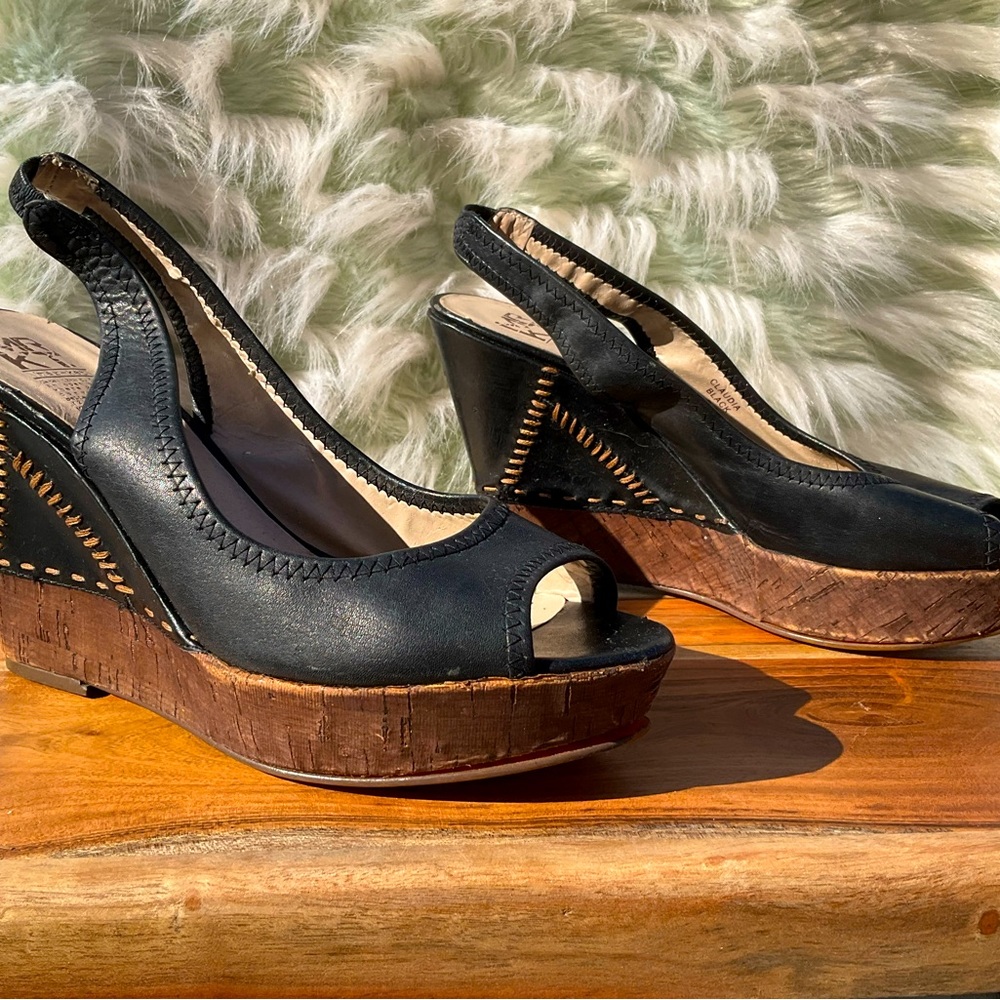 MRKT Claudia Black Leather Wedges Sz. 8.5